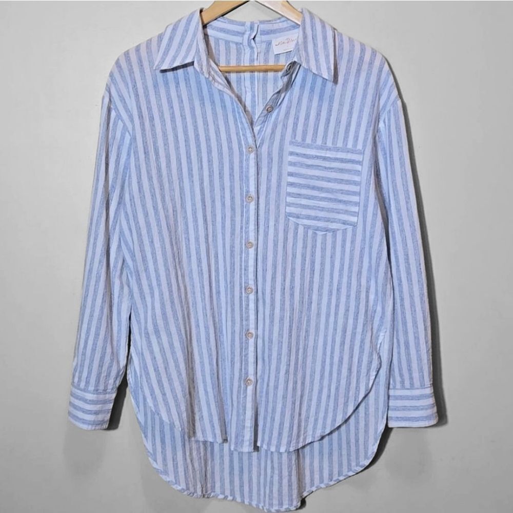 Allie‎ Rose Striped Button Tunic Linen Cotton Nautical Beach Boyfriend Relaxed